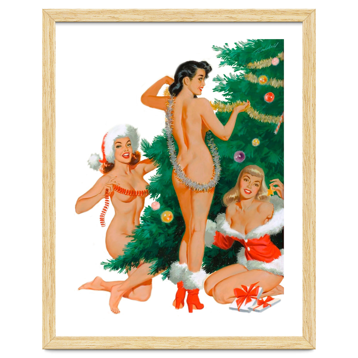 Three Beautiful Women Decorating a Christmas Tree