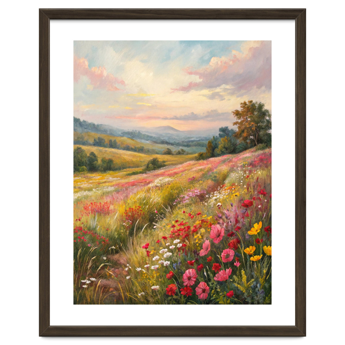 Serene Wildflower Meadow at Sunset Oil Painting