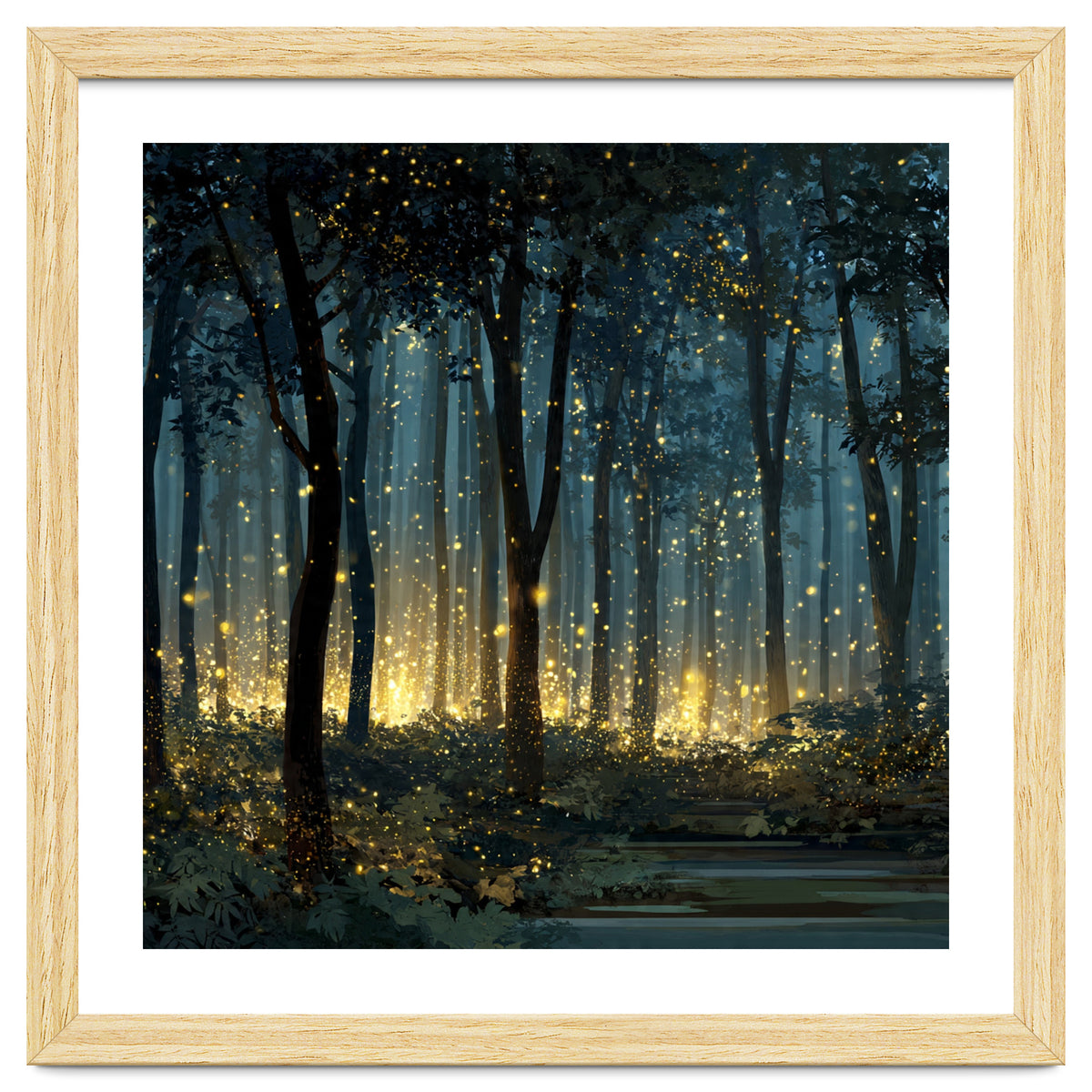 Enchanted Midnight Forest with Glowing Fireflies