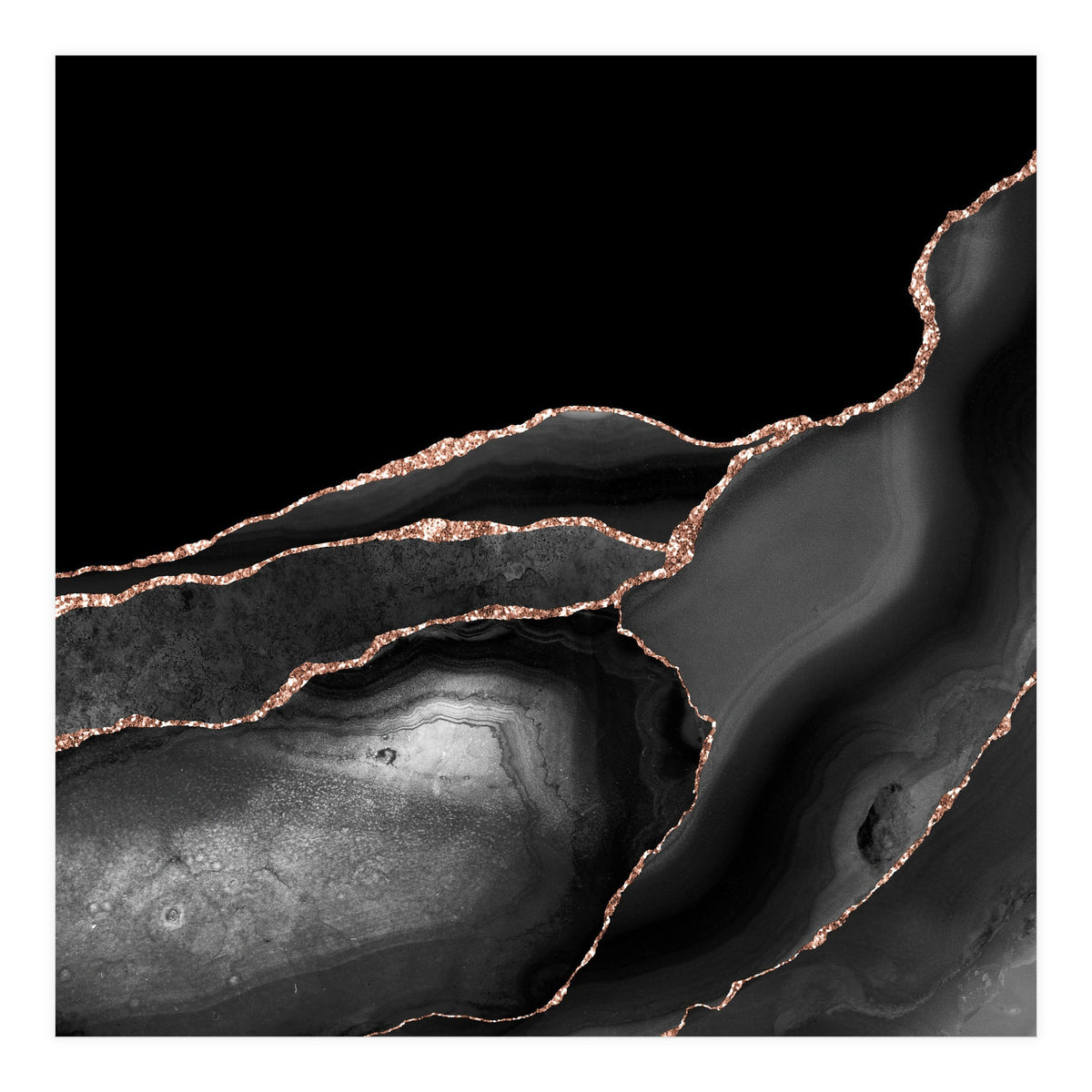 Black & Rose Gold Agate Texture 04  (Print Only)