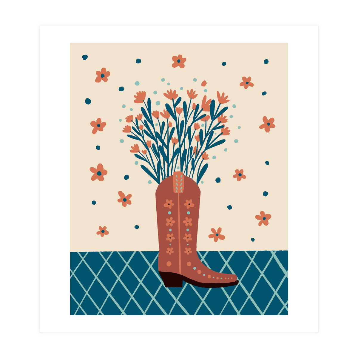 Mocha Cowboy boot with flowers (Print Only)