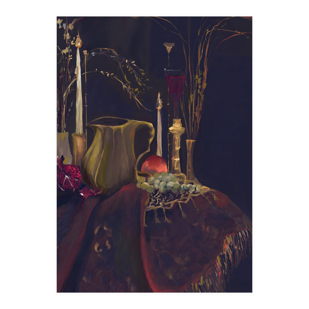 Dark Baroque Table still life moody still life oils (Print Only)