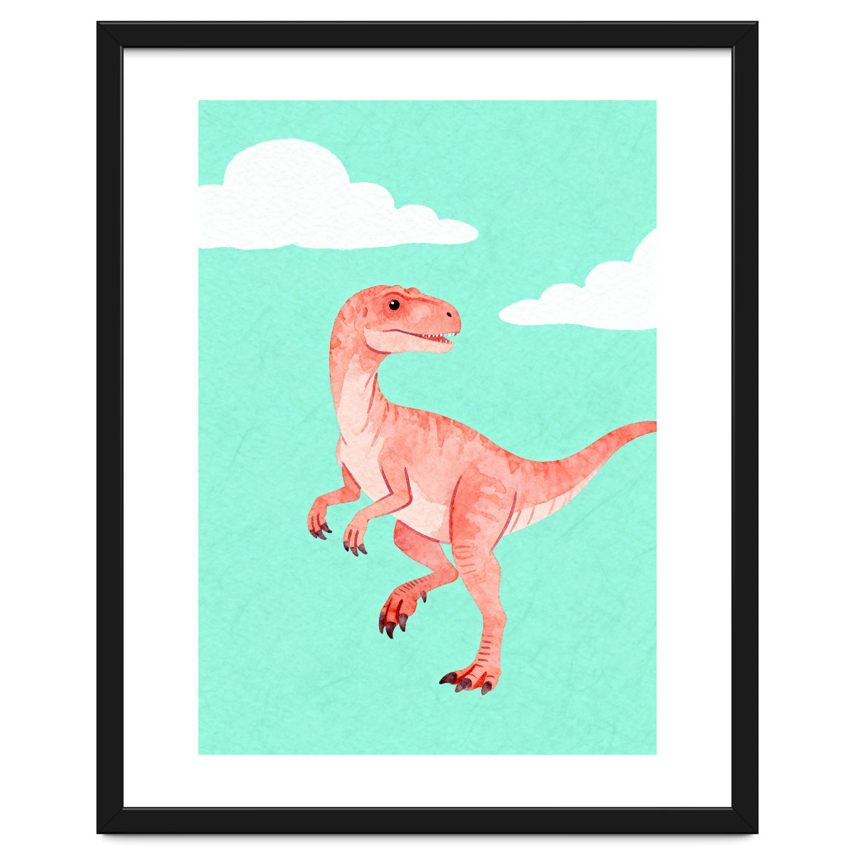 Velociraptor Watercolor Art, Cute Dino Nursery Print, Whimsical Dinosaur Illustration