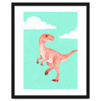 Velociraptor Watercolor Art, Cute Dino Nursery Print, Whimsical Dinosaur Illustration