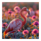 Pink Flamingo Standing In A Field Of Flowers (Print Only) thumbnail