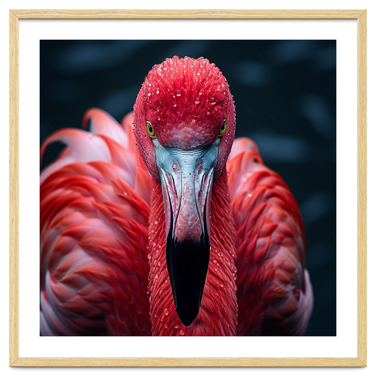 Close Up Flamingo Face With Water Droplets