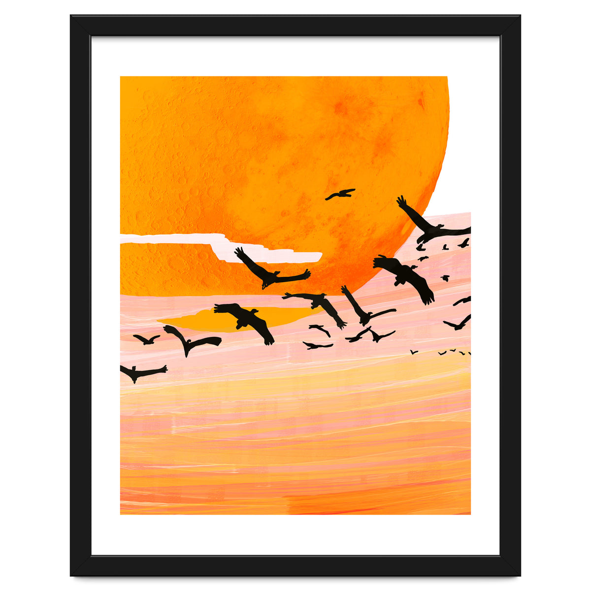 Time Flies, Birds Wildlife Fly Freedom Nature, Sun Sunset Sunrise Positivity Hope Painting, Growth Migrate Gift Animals Blush Sky Bohemian