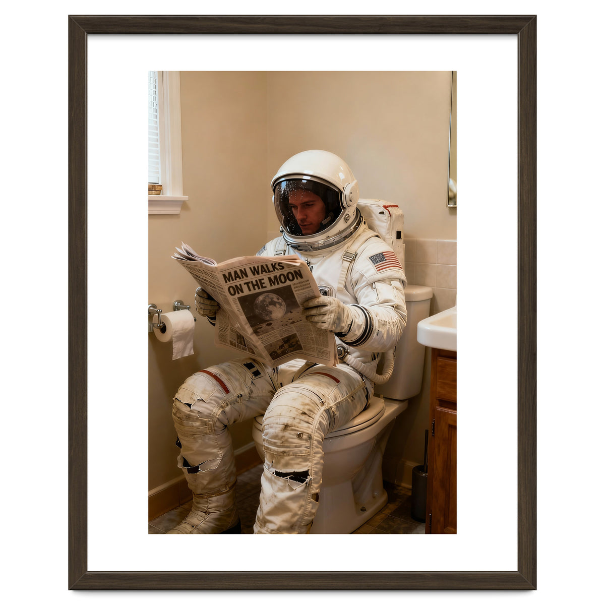 Retro AstronautReading Newspaper, Toilet Humor, Astronaut on Toilet