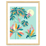 Drawn To The Moon, Stork Heron Flamingo Birds, Tropical Pastel Wildlife Forest Nature, Animals Jungle Bohemian Eclectic Fly thumbnail