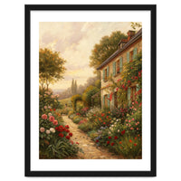 Idyllic Sunlit Cottage Garden Oil Painting