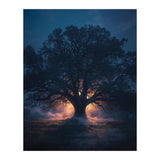 Ancient Mystical Oak Silhouette at Twilight with Ethereal Wisps (Print Only) thumbnail