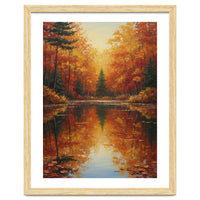 Golden Autumn Reflection: Impasto Forest Landscape