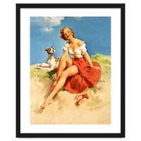 Sexy Pinup Girl On The Beach With Her Dog