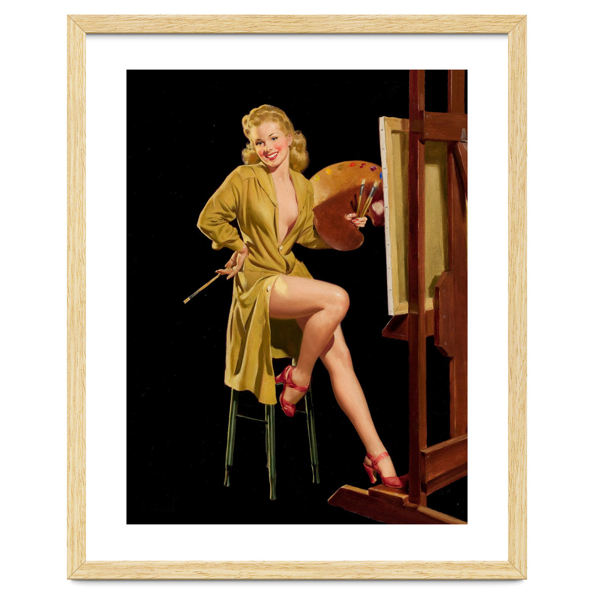 Young And Beautiful Woman Posing In Front Of The Painting Canvas