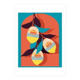 Lemon Sunset, Eclectic Botanical Colorful Bohemian Fruits, Food Pop Of Color Lime Retro (Print Only) thumbnail