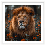Majestic Lion Portrait In Orange Flowers thumbnail