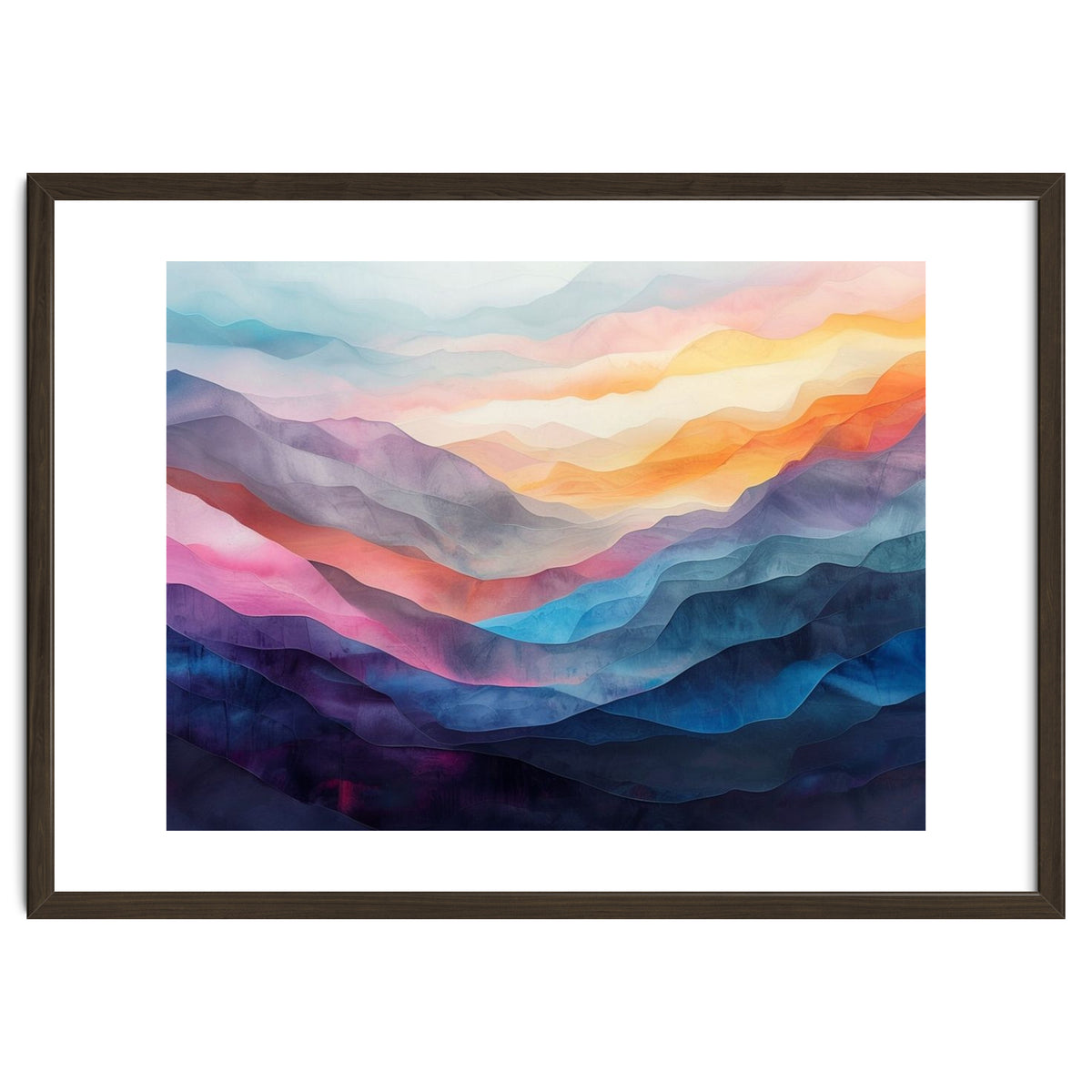 Vibrant Abstract Watercolor Mountain Landscape