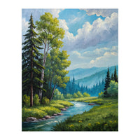 Serene Mountain River Landscape Oil Painting (Print Only)