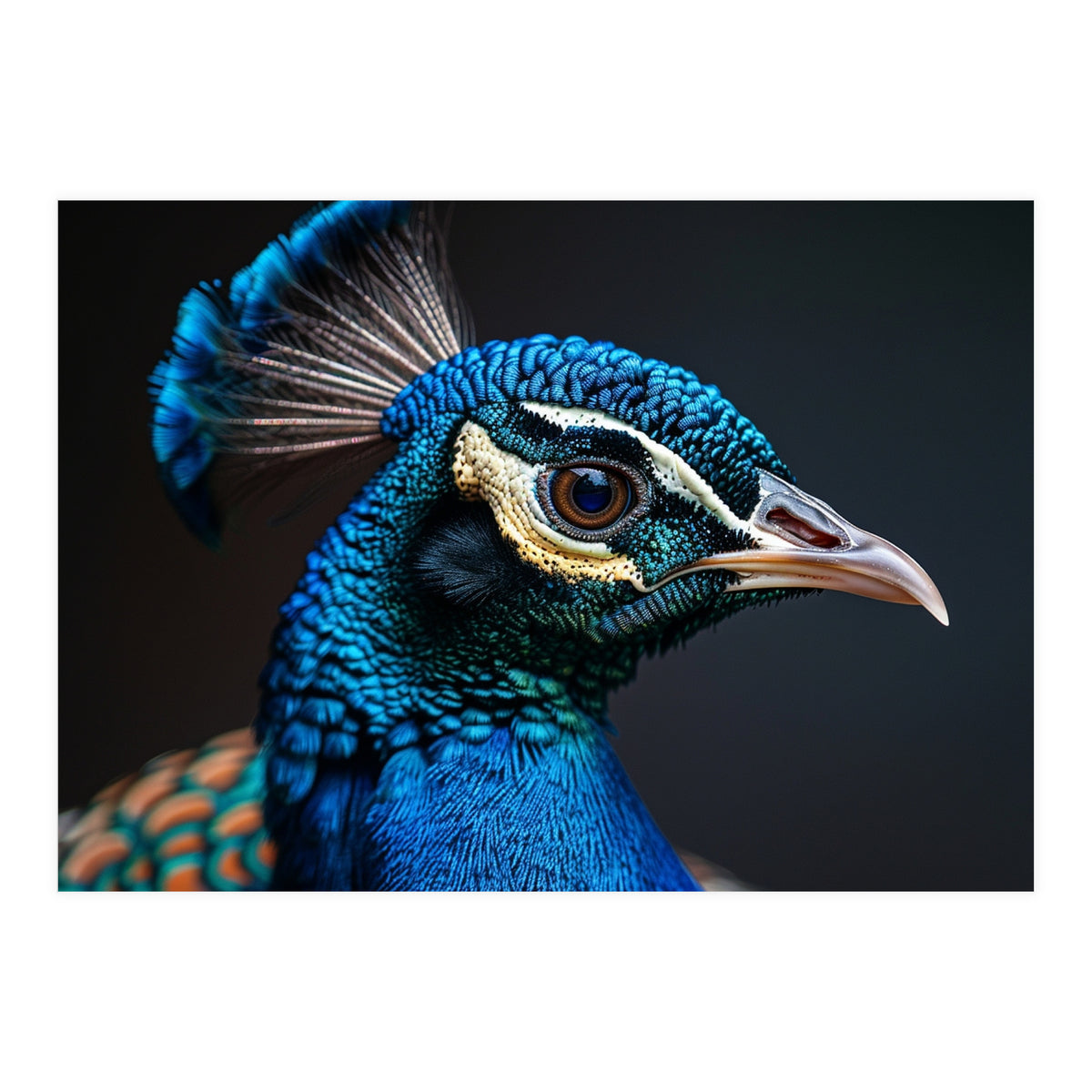 Close Up Peacock Head Blue Green Feather  (Print Only)