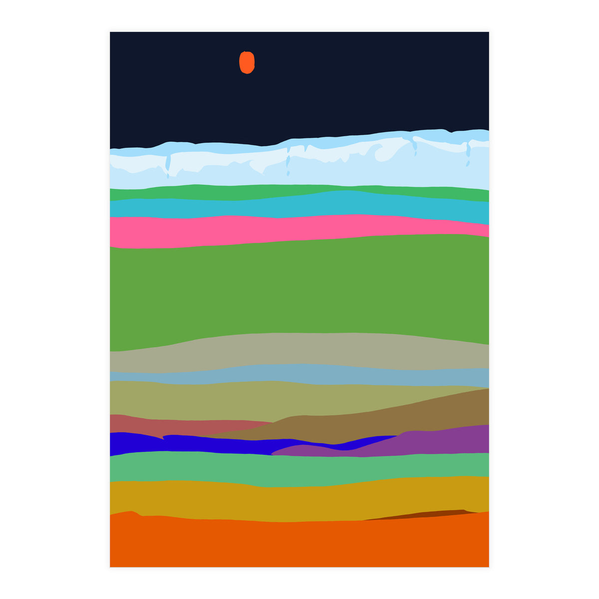 Iceland, Abstract Nature Travel Landscape, Eclectic Rainbow Retro Concept, Colorful Boho Modern Contemporary (Print Only)