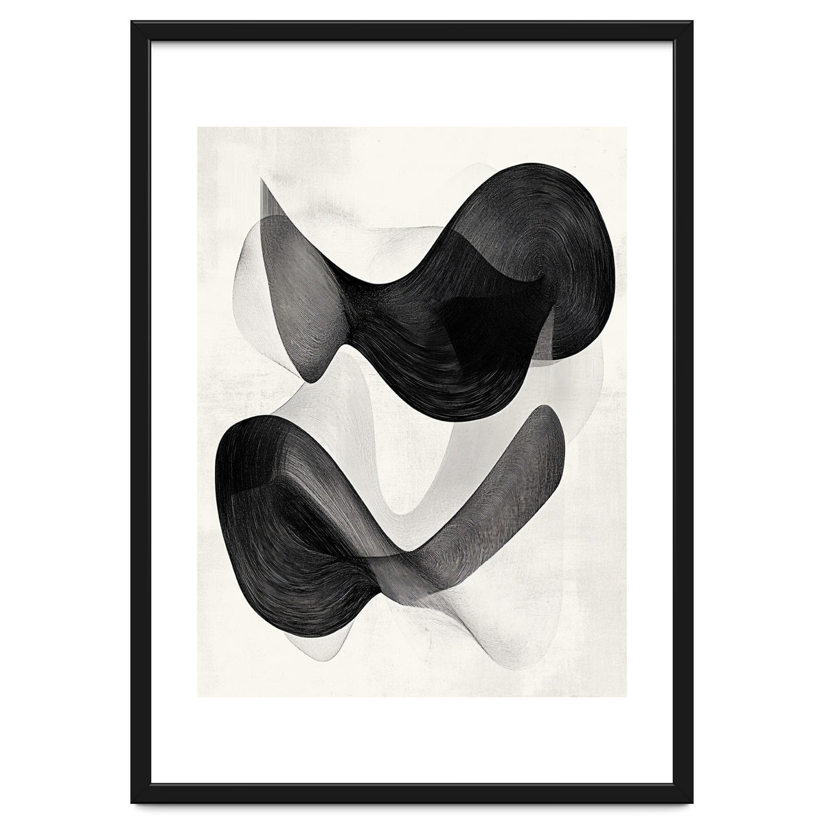 Abstract Black And White Flowing Organic Shapes With Texture