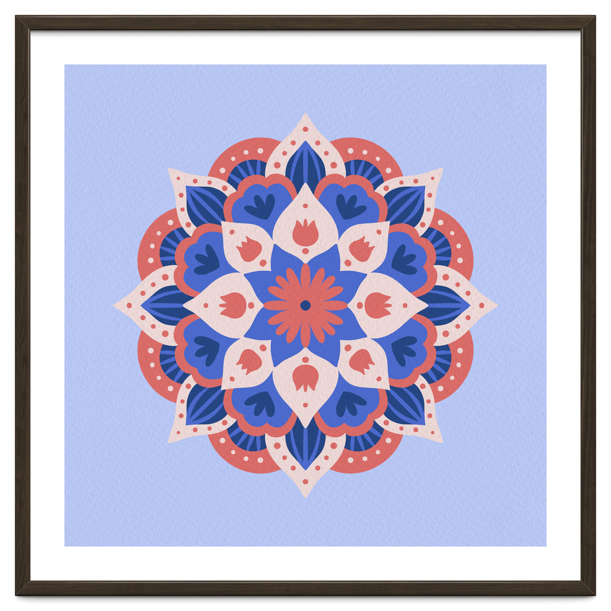 Mandala flower - blue and coral