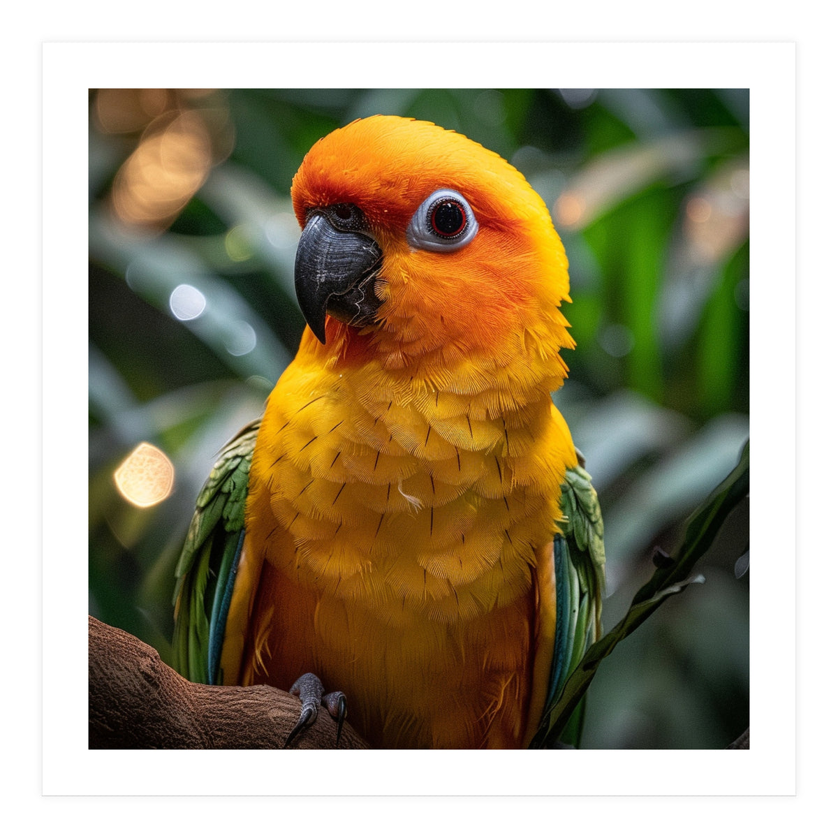 Sun Conure Parrot Colorful Bird Perched On Branch (Print Only)