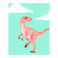 Velociraptor Watercolor Art, Cute Dino Nursery Print, Whimsical Dinosaur Illustration (Print Only)
