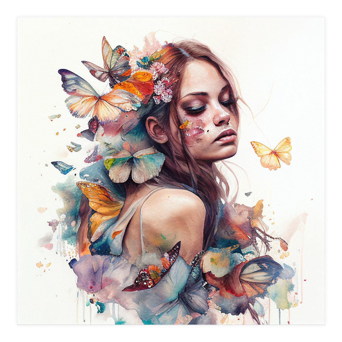 Butterfly Muse Watercolor Portrait (Print Only)