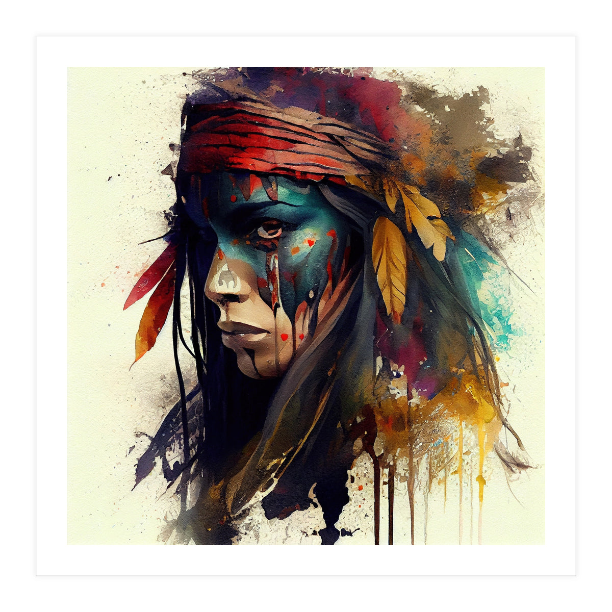 Powerful American Native Warrior Woman #3 (Print Only)