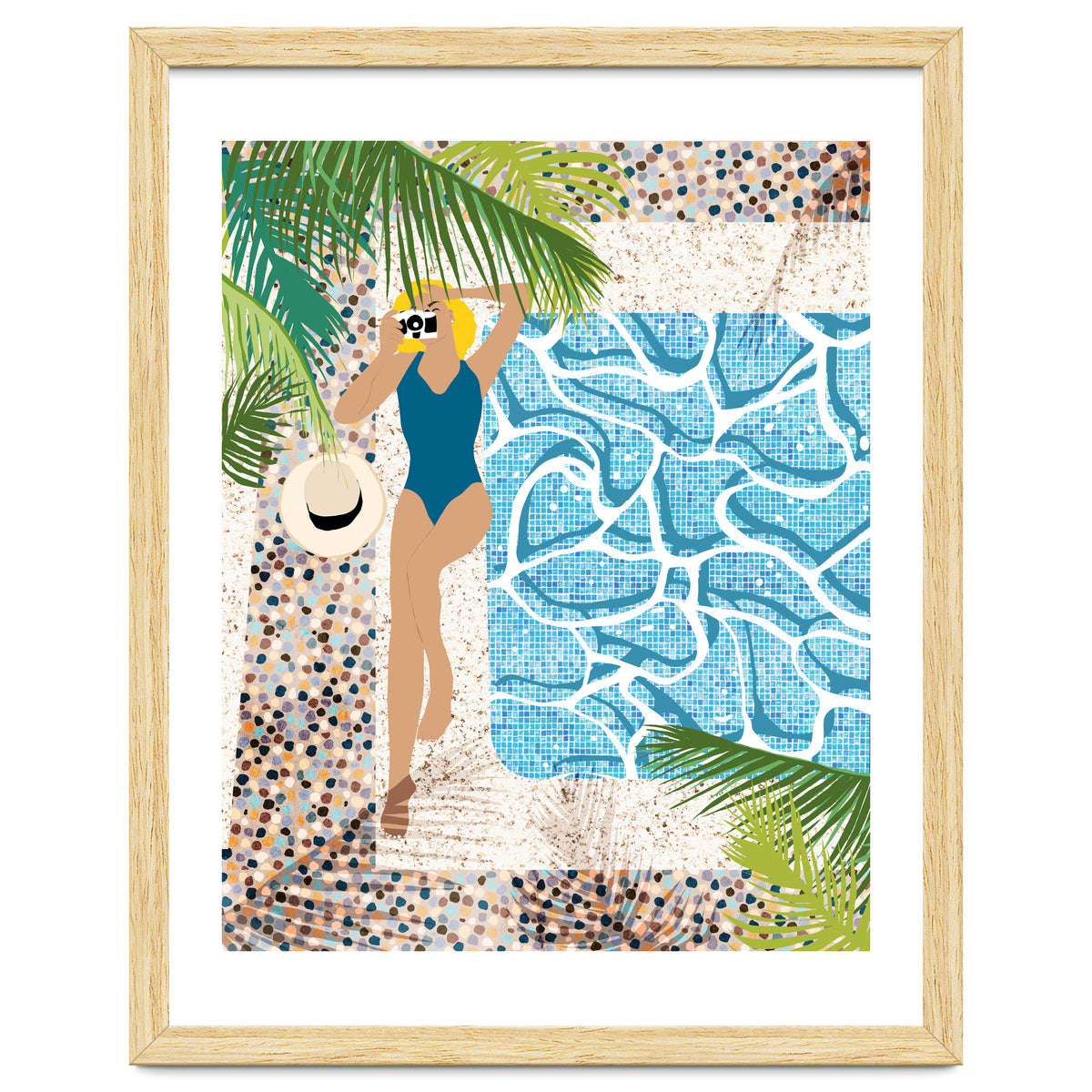 Click, Summer Travel Poolside Swim, Moroccan Tiles Staycation Vacation Holiday, Bohemian Woman Swimsuit Fashion Pose