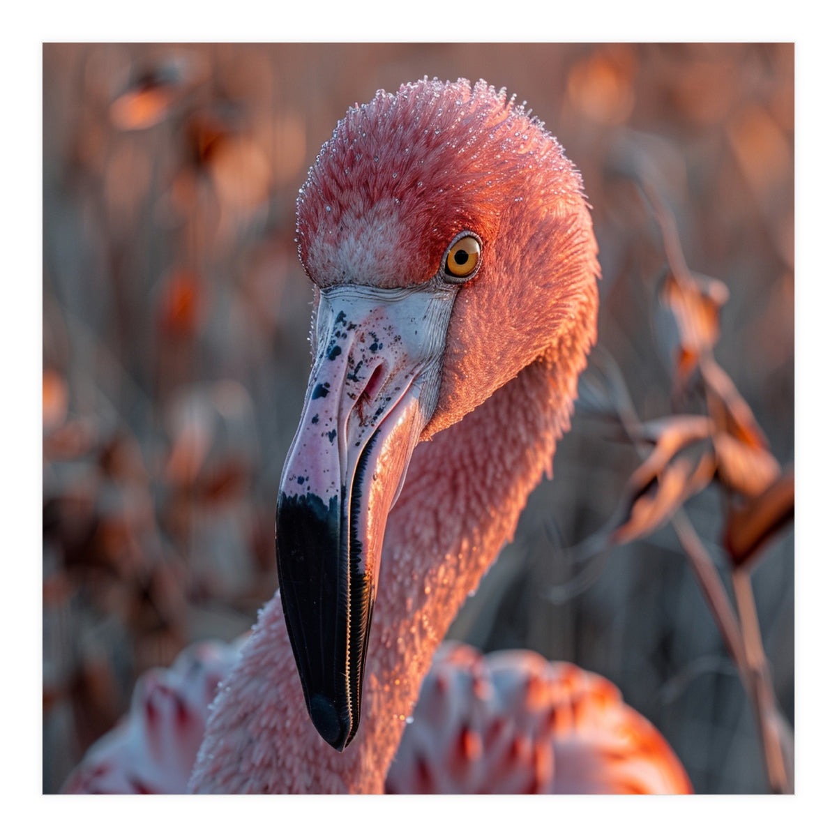 Close Up Of A Pink Flamingo Head In Sunlight (Print Only)