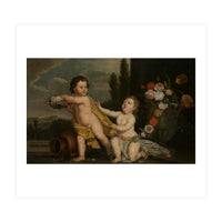 German Master (18th Century) – Two Putti with Garlands of Flowers (Print Only)