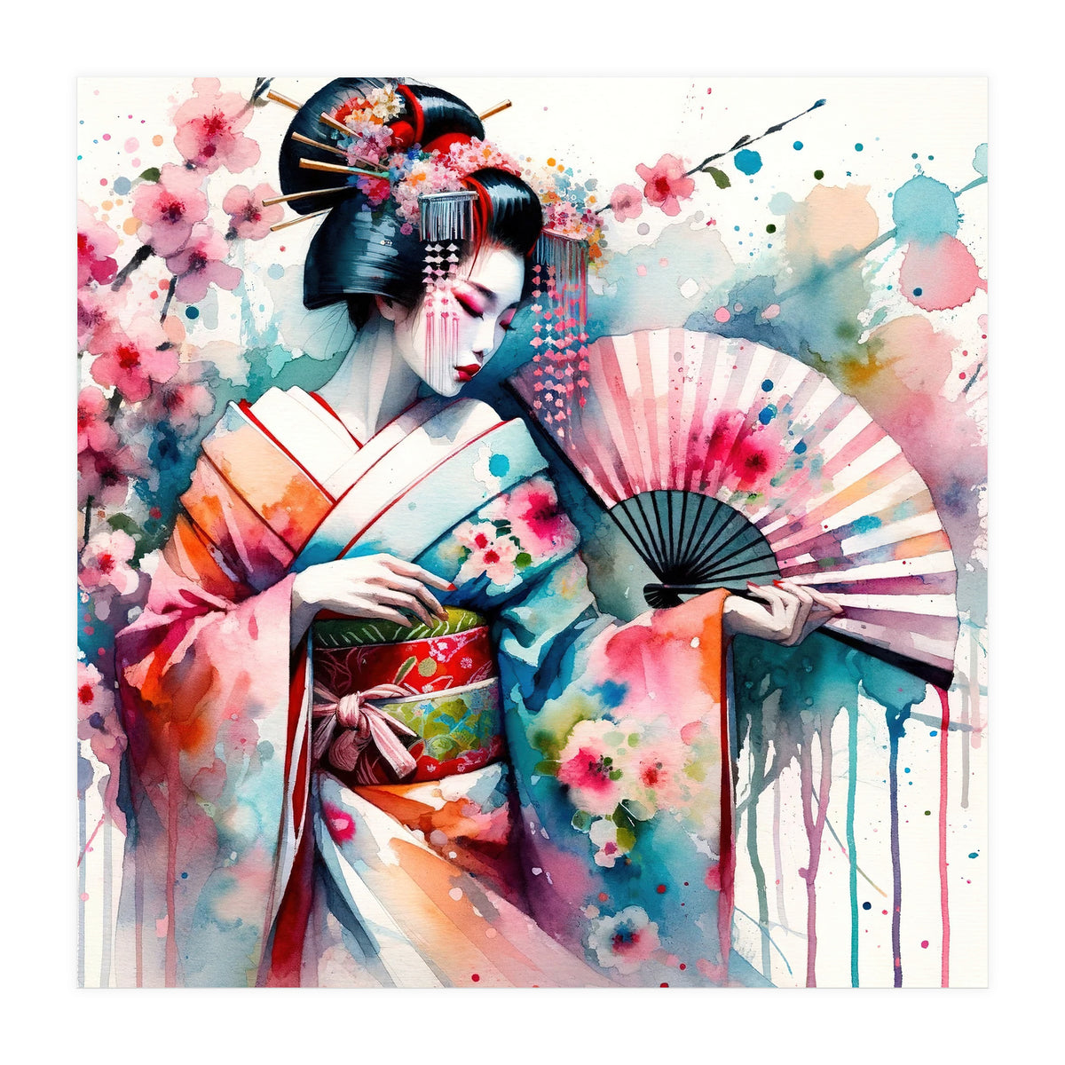 Watercolor Geisha Dancer #2 (Print Only)