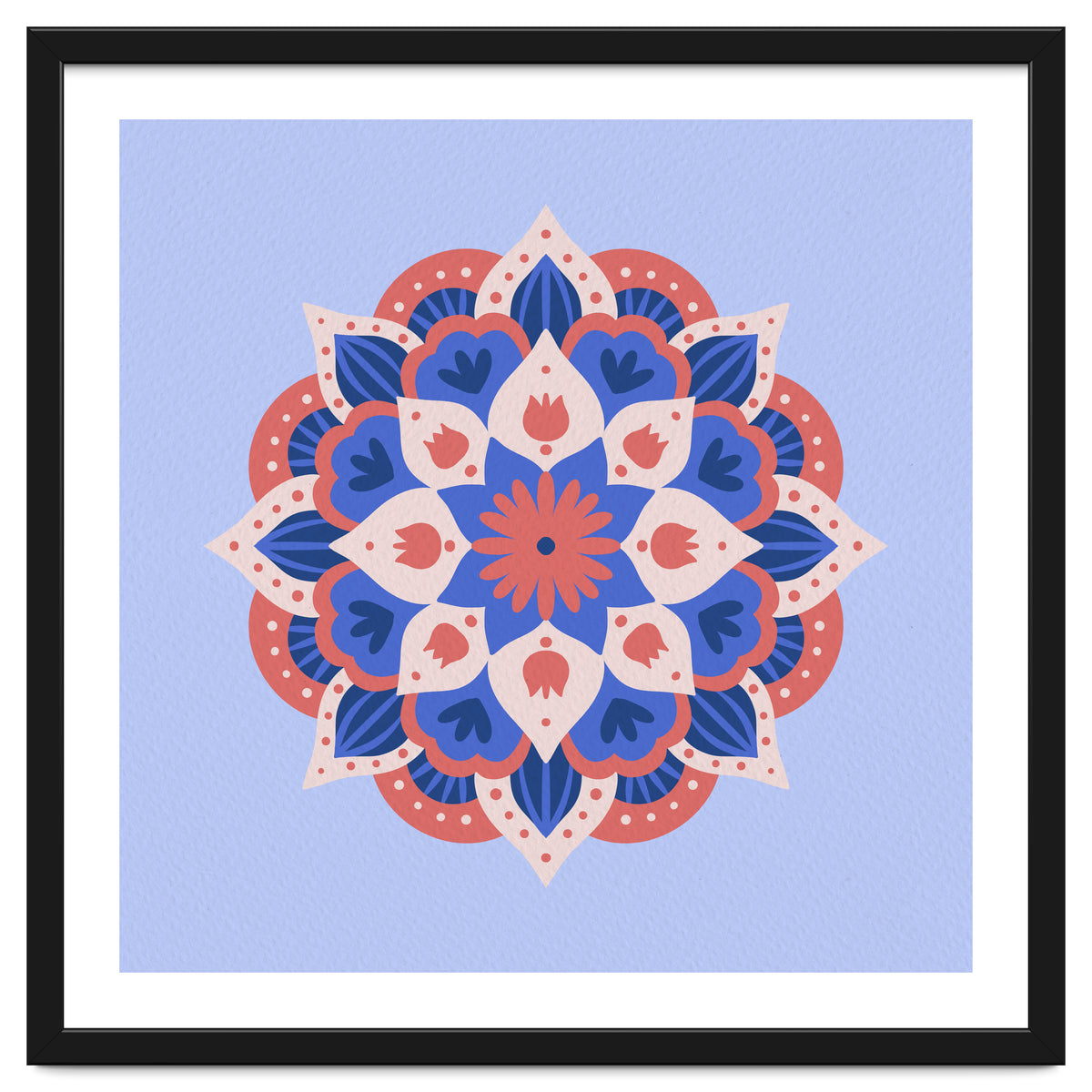 Mandala flower - blue and coral