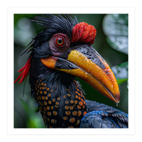 Close Up Of Helmeted Hornbill Bird In Rain (Print Only)