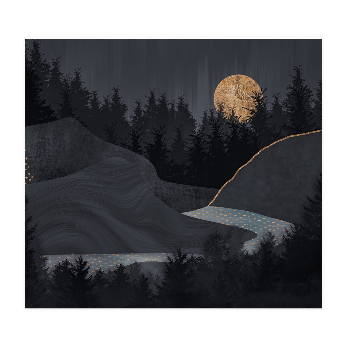 Abstract Landscape Midnight Moon (Print Only)