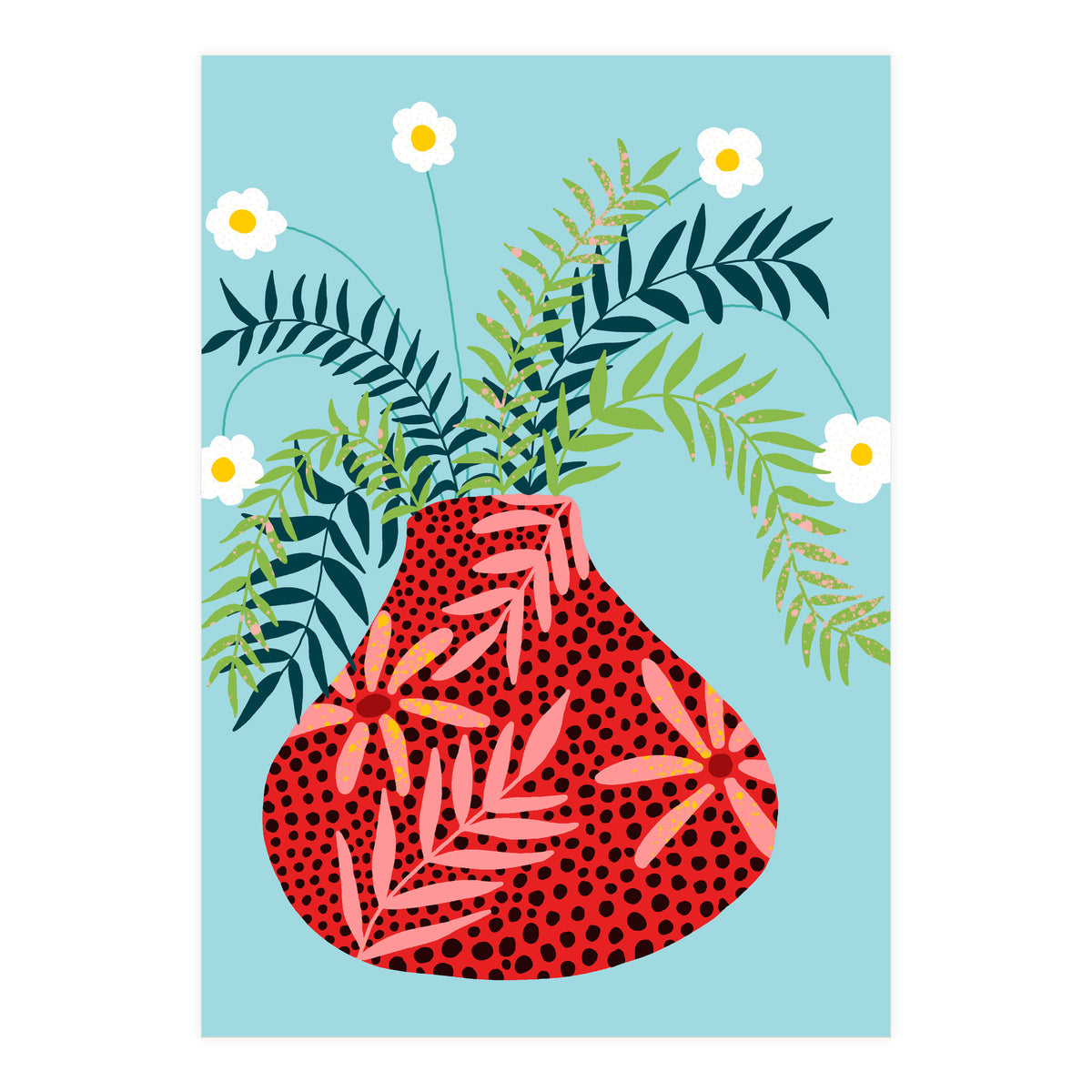 Sunny Side Up Flower Pot, Floral Odd Quirky Imperfect Whimsical Unique, Eclectic Bohemian Strange Polka Dots Maximalist (Print Only)