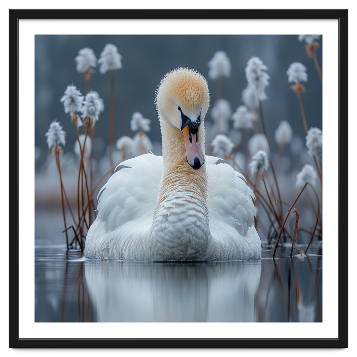 Swan Floating Serene On Calm Water