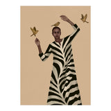 Woman With Birds And Zebra Pattern Dress (Print Only) thumbnail