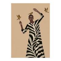 Woman With Birds And Zebra Pattern Dress (Print Only)