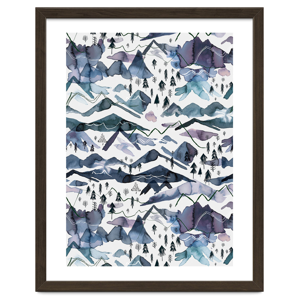 Watercolor Landscape Blue Mountains