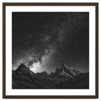 Starlit Mountain Majesty: Detailed Monochrome Milky Way