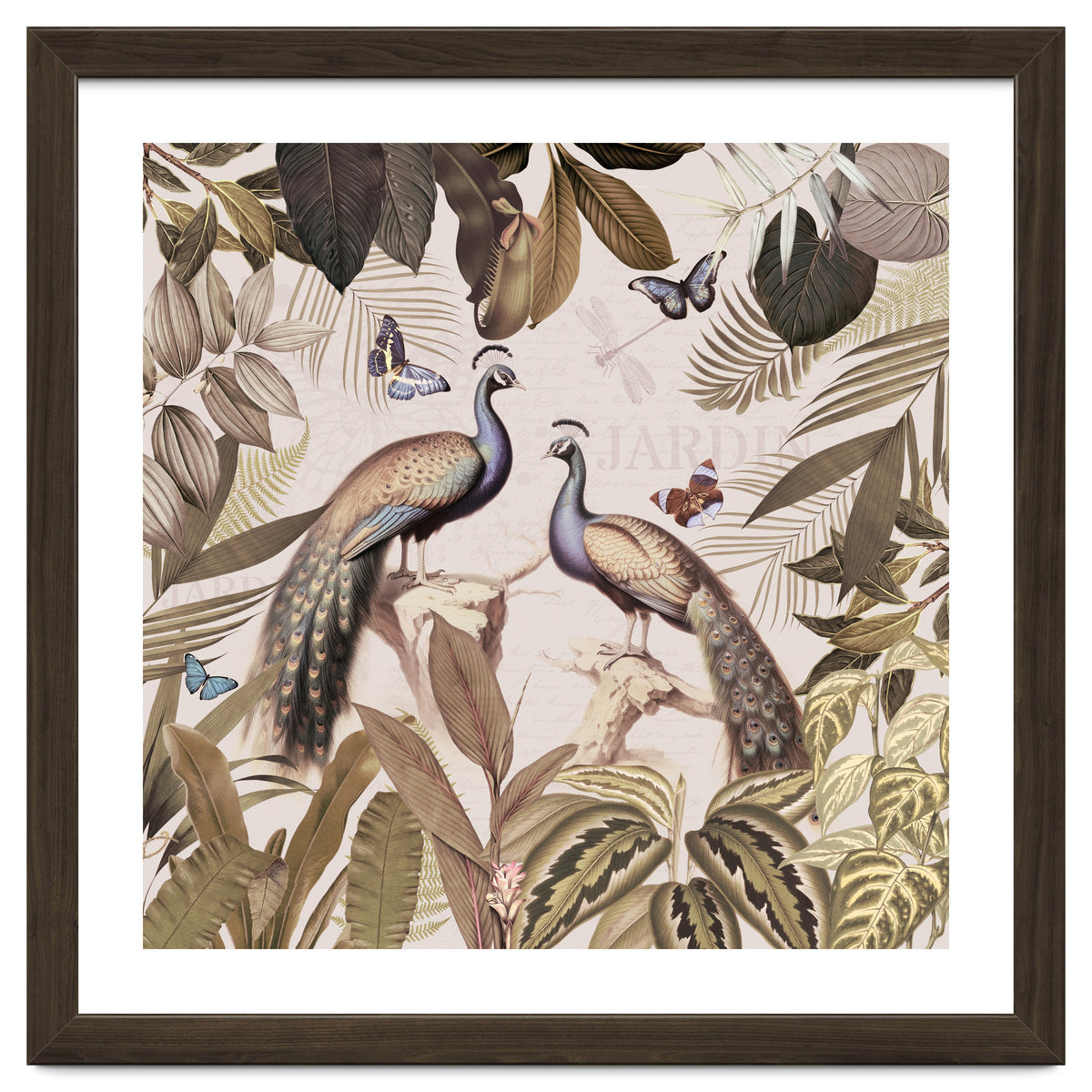 Vintage Sepia Exotic Peacocks Jungle