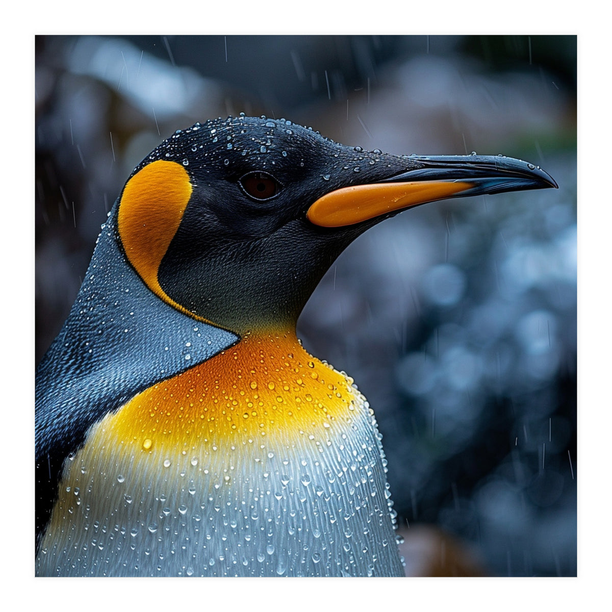 Close Up Of King Penguin In The Rain (Print Only)