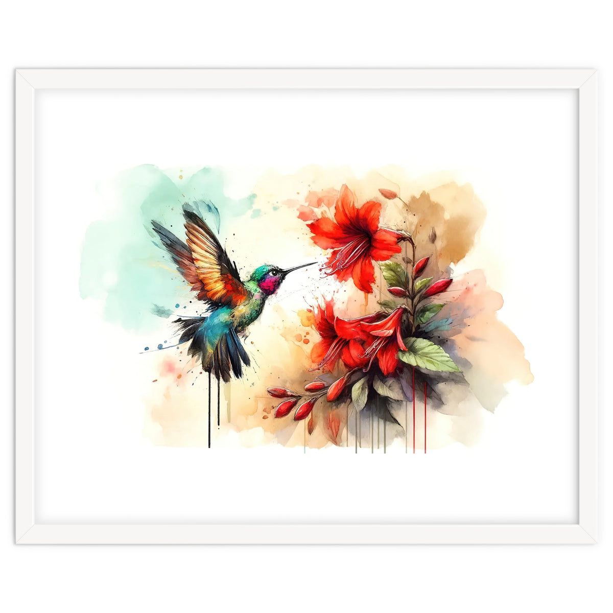 Dance Of Hummingbird And Crimson Flowers