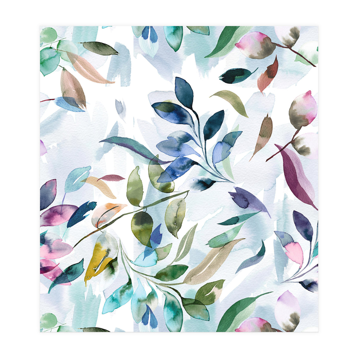 Watercolor Tranquility Leaves Mauve (Print Only)