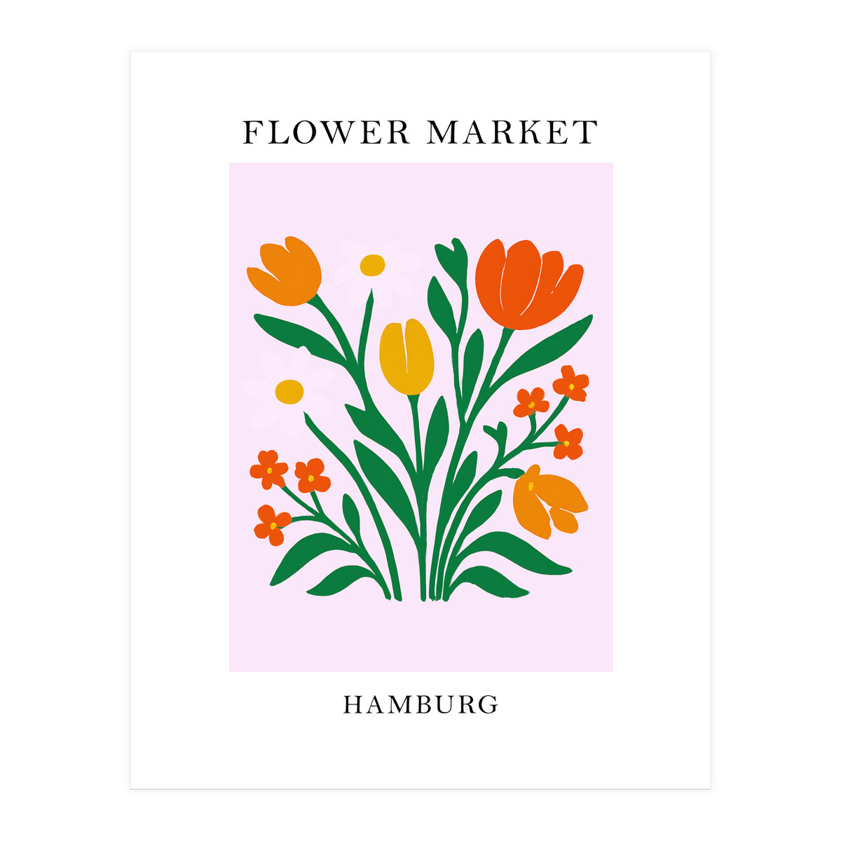 Hamburg Flower Market - Vibrant Modern Folk Art Print (Print Only)