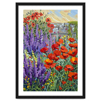 Vibrant Summer Poppy and Lavender Garden Oil Painting