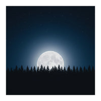 Midnight Serenity: Full Moon Over Forest Silhouettes (Print Only)